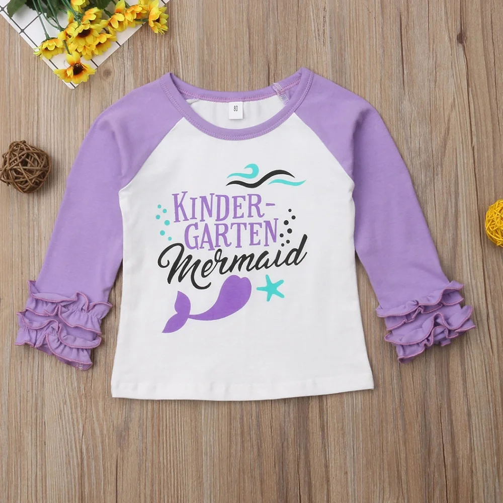 Kindergarten Mermaid Purple Ruffle Sleeve Shirt